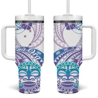 Kia Ora Maori New Zealand Pastel Tumbler With Handle Sun Ta Moko Violet Version LT01 One Size: 40 oz Purple - Polynesian Pride