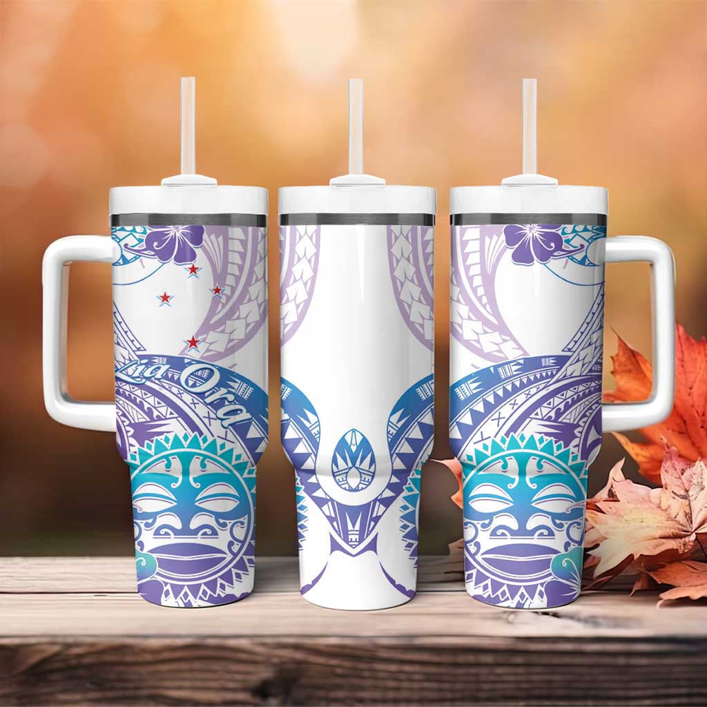 Kia Ora Maori New Zealand Pastel Tumbler With Handle Sun Ta Moko Violet Version LT01 - Polynesian Pride
