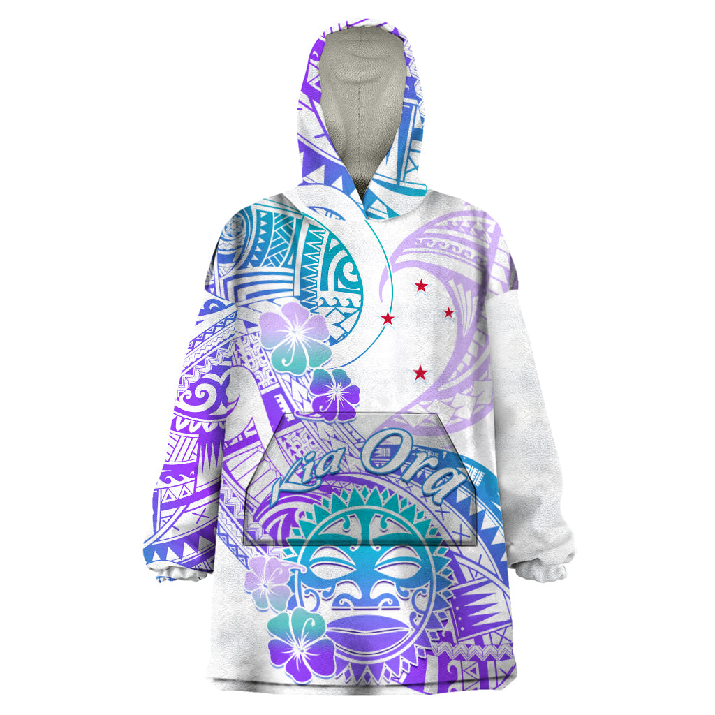 Kia Ora Maori New Zealand Pastel Wearable Blanket Hoodie Sun Ta Moko Violet Version LT01 One Size Purple - Polynesian Pride