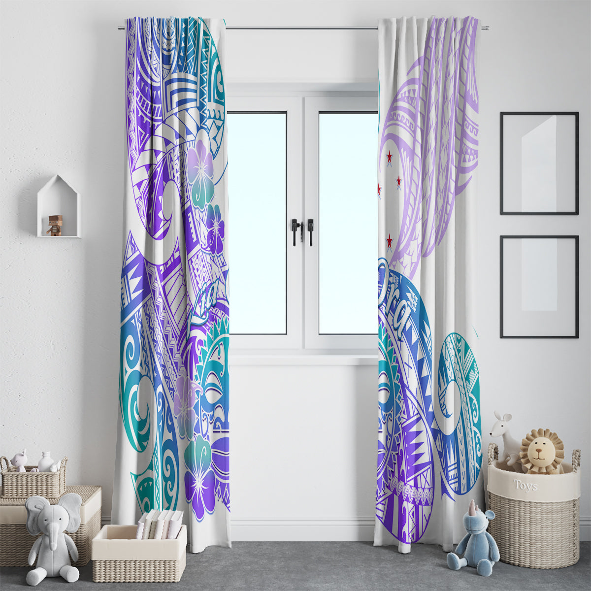 Kia Ora Maori New Zealand Pastel Window Curtain Sun Ta Moko Violet Version LT01 - Polynesian Pride