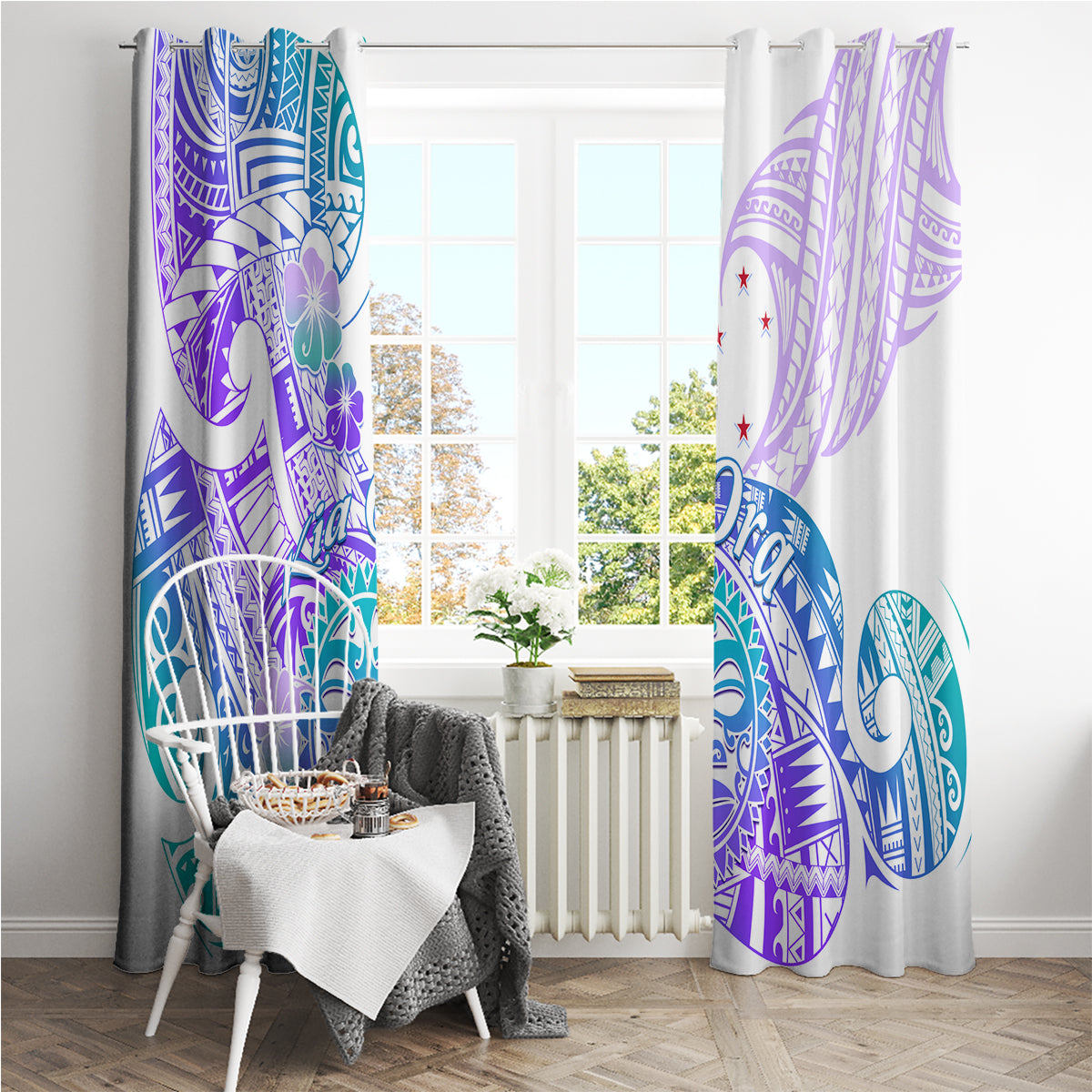 Kia Ora Maori New Zealand Pastel Window Curtain Sun Ta Moko Violet Version LT01 - Polynesian Pride