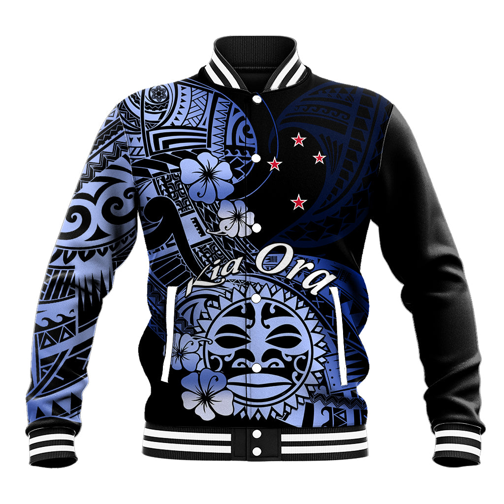 Aotearoa Kia Ora New Zealand Ta Moko Blue Version Baseball Jacket LT01 Unisex Blue - Polynesian Pride