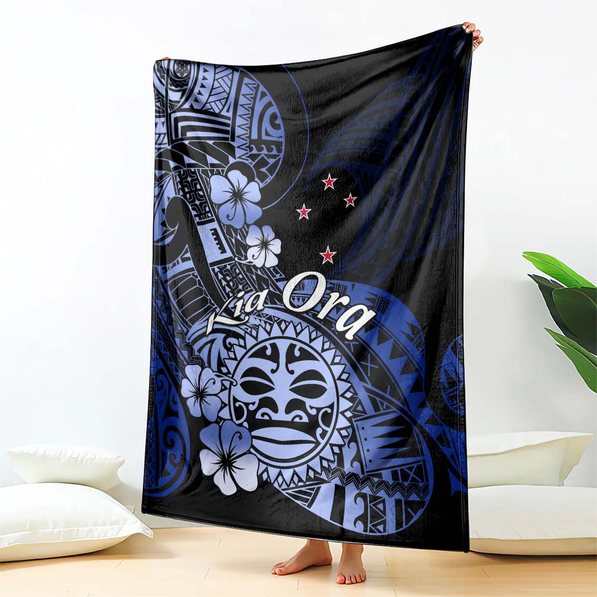 Aotearoa Kia Ora New Zealand Ta Moko Blue Version Blanket LT01 Blue - Polynesian Pride