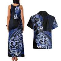 Aotearoa Kia Ora New Zealand Ta Moko Blue Version Couples Matching Tank Maxi Dress and Hawaiian Shirt LT01 - Polynesian Pride