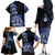 Aotearoa Kia Ora New Zealand Ta Moko Blue Version Family Matching Off Shoulder Long Sleeve Dress and Hawaiian Shirt LT01 - Polynesian Pride