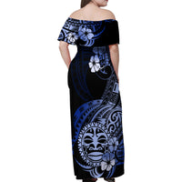 Aotearoa Kia Ora New Zealand Ta Moko Blue Version Family Matching Off Shoulder Maxi Dress and Hawaiian Shirt LT01 - Polynesian Pride