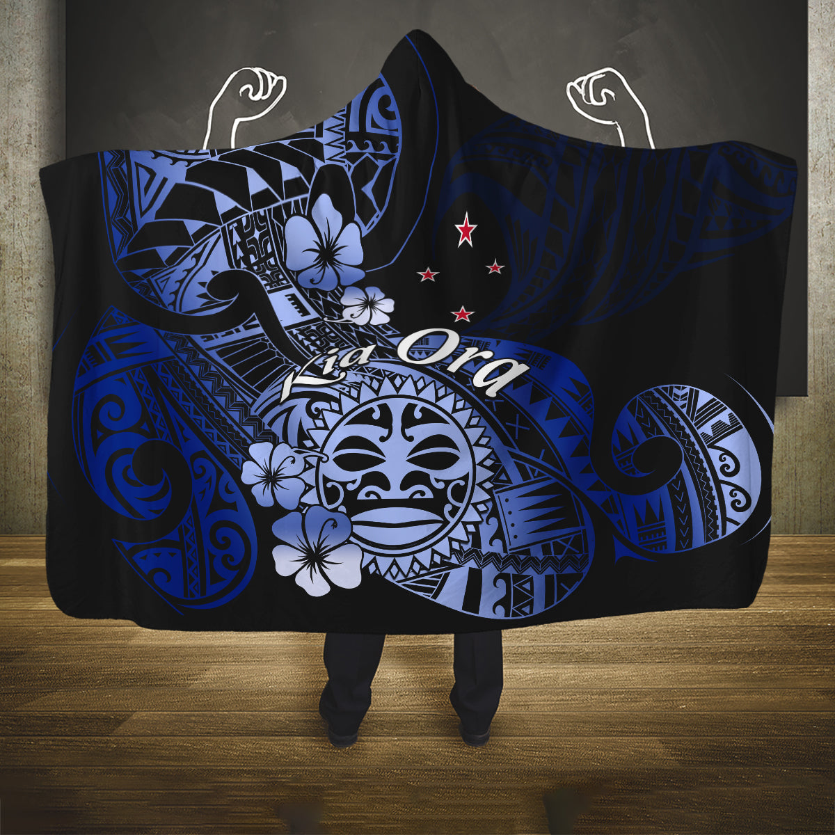 Aotearoa Kia Ora New Zealand Ta Moko Blue Version Hooded Blanket LT01 One Size Blue - Polynesian Pride