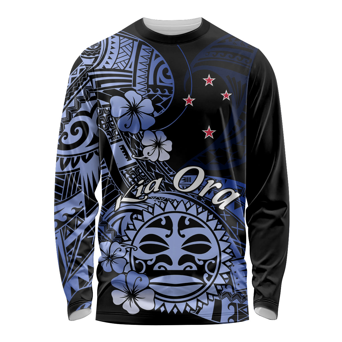 Aotearoa Kia Ora New Zealand Ta Moko Blue Version Long Sleeve Shirt LT01 Unisex Blue - Polynesian Pride