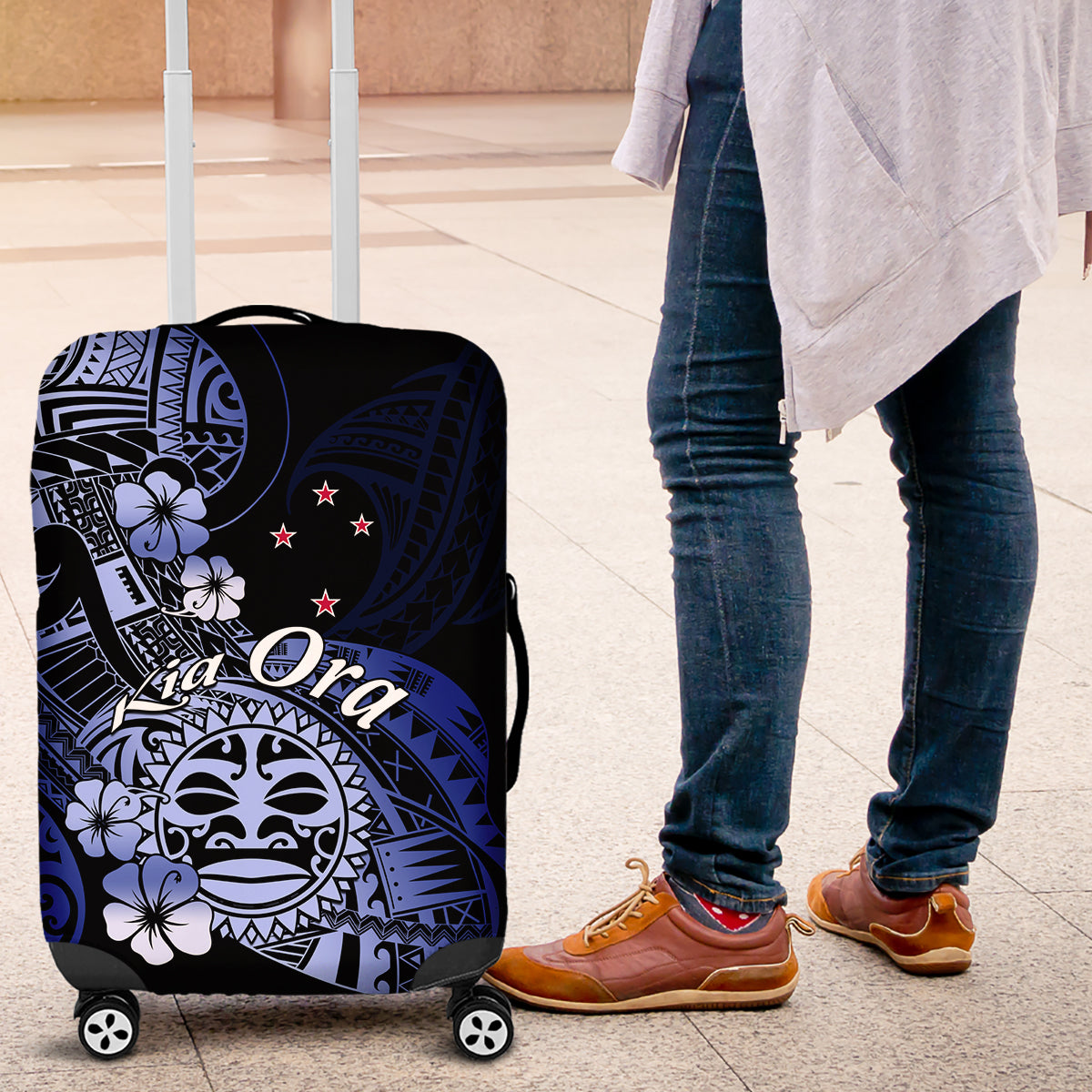 Aotearoa Kia Ora New Zealand Ta Moko Blue Version Luggage Cover LT01 Blue - Polynesian Pride