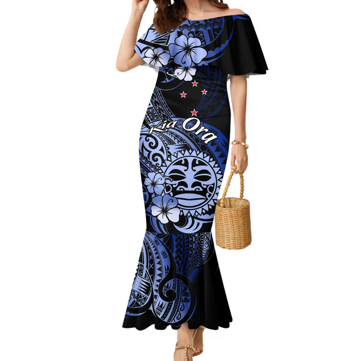 Aotearoa Kia Ora New Zealand Ta Moko Blue Version Mermaid Dress LT01 Women Blue - Polynesian Pride