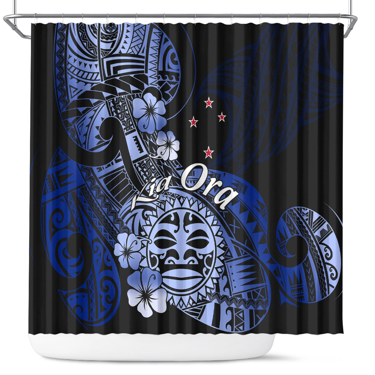 Aotearoa Kia Ora New Zealand Ta Moko Blue Version Shower Curtain LT01 Blue - Polynesian Pride