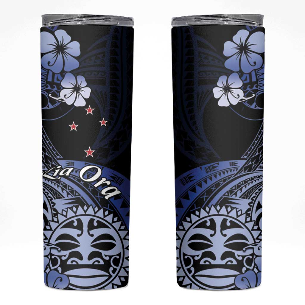 Aotearoa Kia Ora New Zealand Ta Moko Blue Version Skinny Tumbler