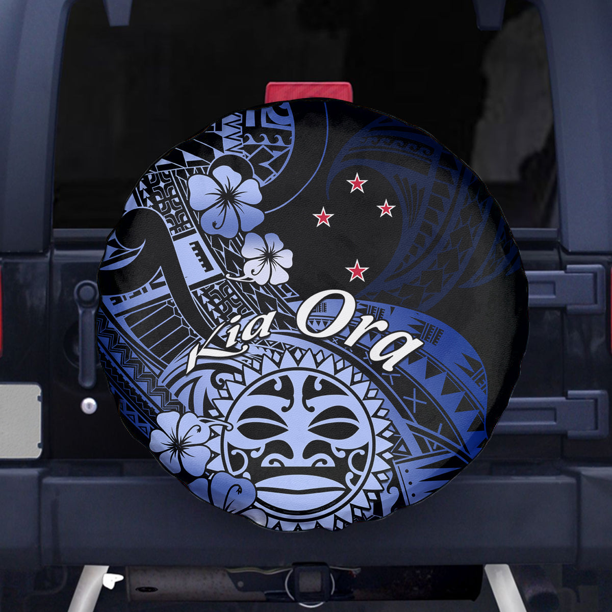 Aotearoa Kia Ora New Zealand Ta Moko Blue Version Spare Tire Cover LT01 Blue - Polynesian Pride