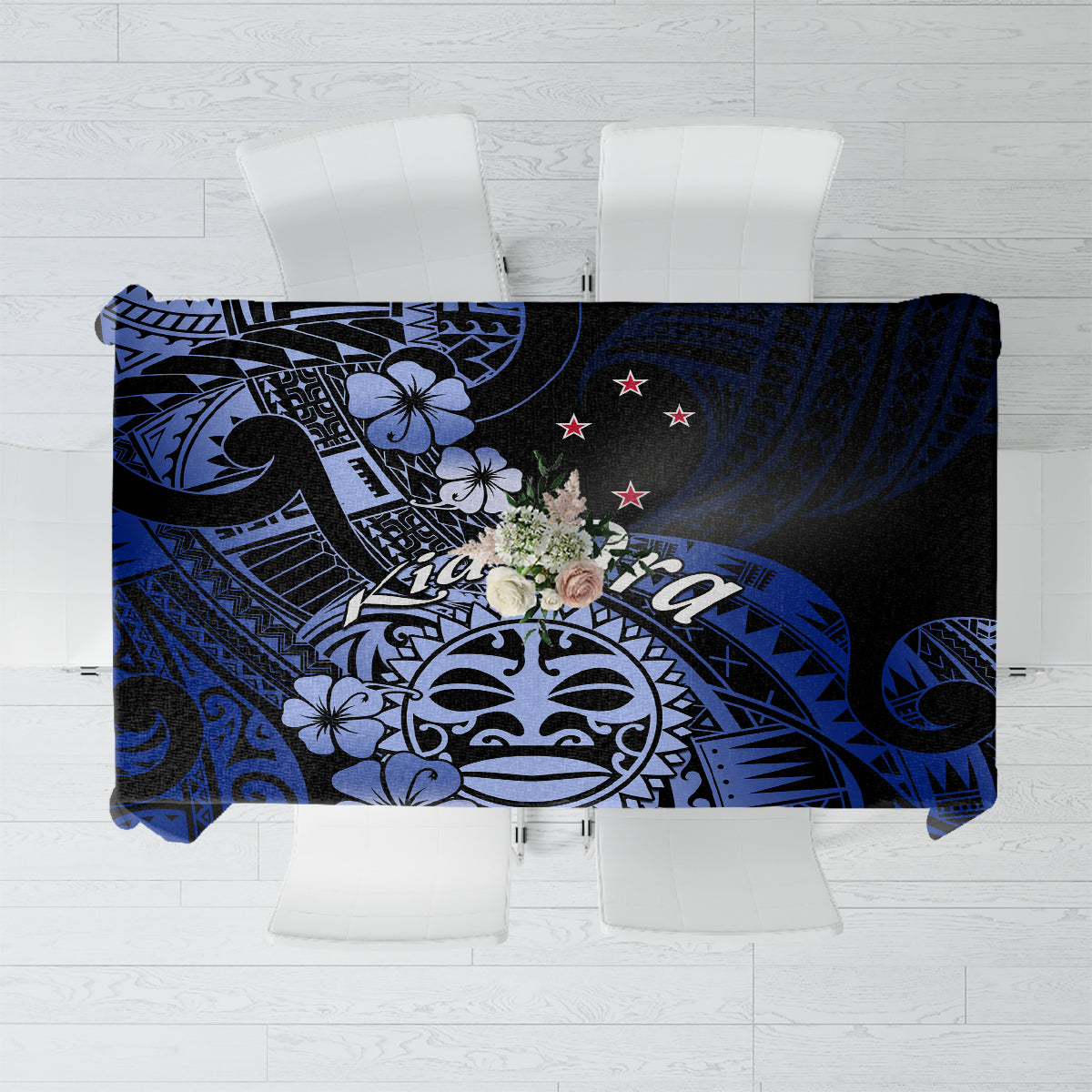 Aotearoa Kia Ora New Zealand Ta Moko Blue Version Tablecloth LT01 Blue - Polynesian Pride