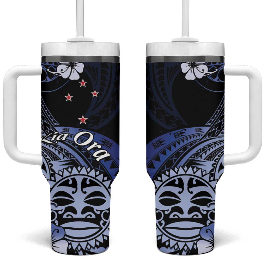 Aotearoa Kia Ora New Zealand Ta Moko Blue Version Tumbler With Handle