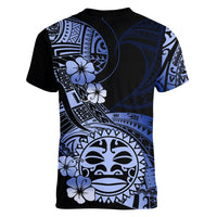 Aotearoa Kia Ora New Zealand Ta Moko Blue Version Women V Neck T Shirt LT01 - Polynesian Pride