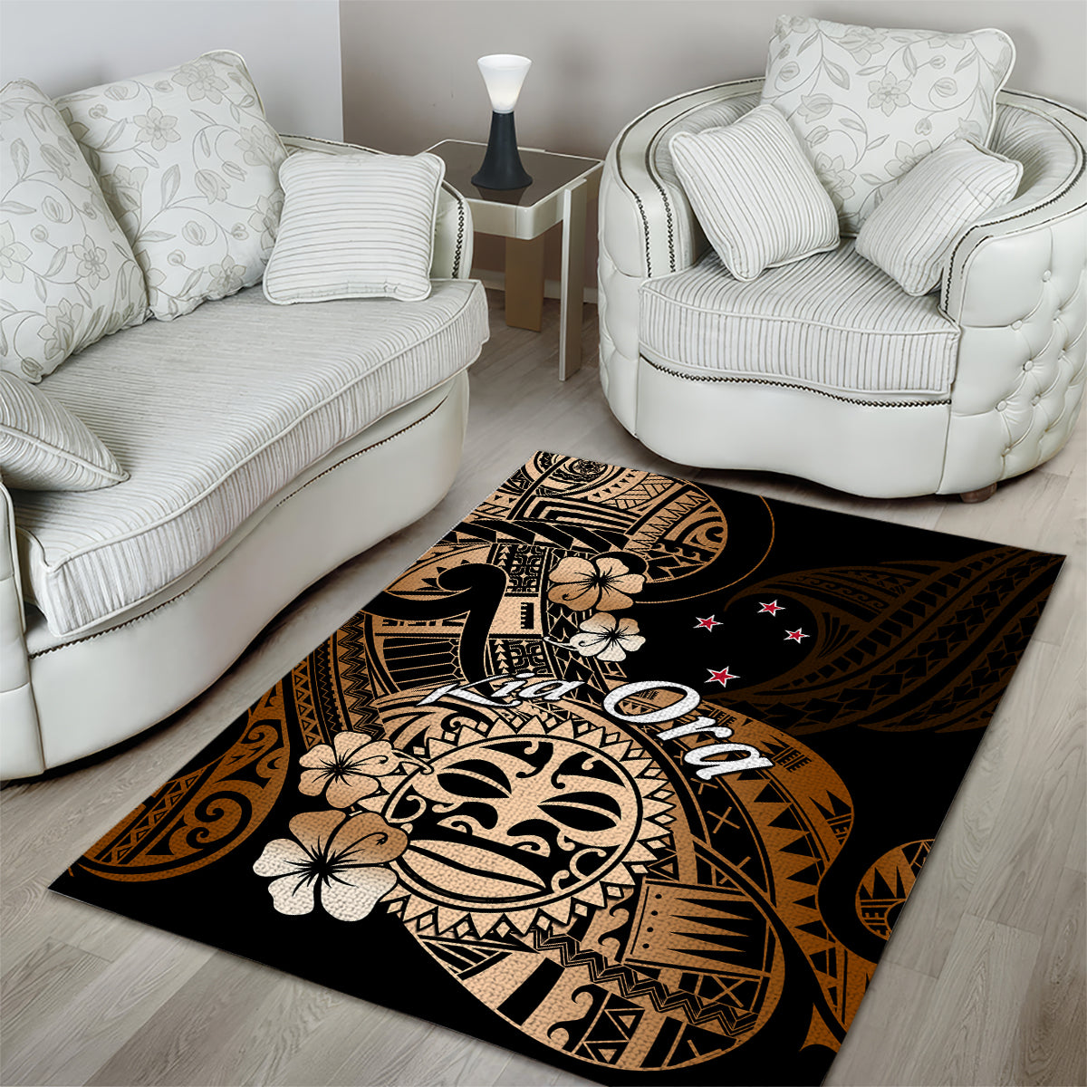 Aotearoa Kia Ora New Zealand Ta Moko Gold Version Area Rug LT01 - Polynesian Pride