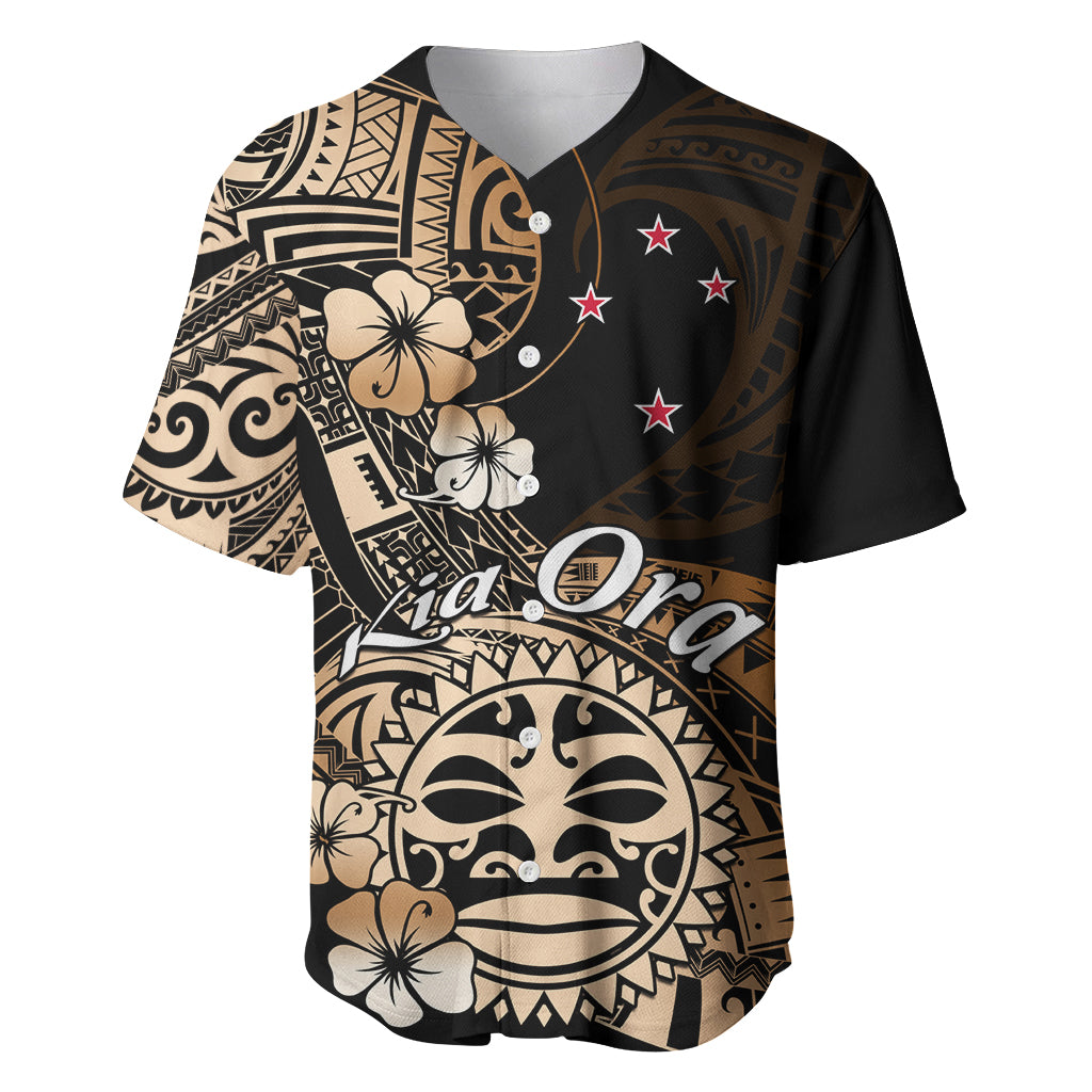 Aotearoa Kia Ora New Zealand Ta Moko Gold Version Baseball Jersey LT01 Gold - Polynesian Pride