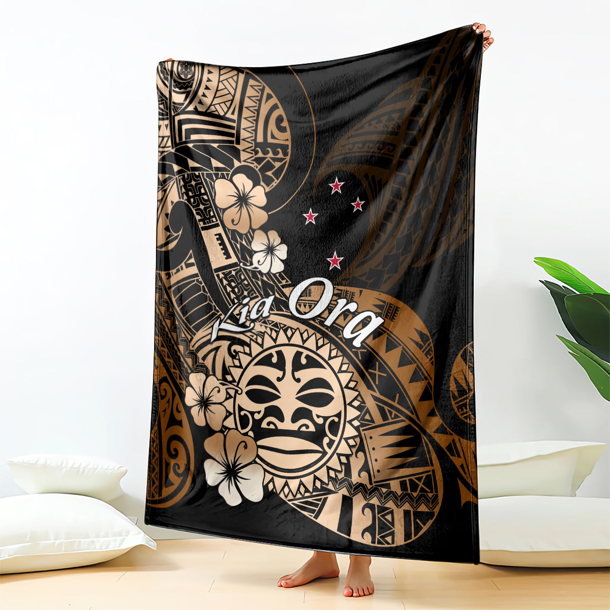 Aotearoa Kia Ora New Zealand Ta Moko Gold Version Blanket LT01 Gold - Polynesian Pride