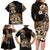 Aotearoa Kia Ora New Zealand Ta Moko Gold Version Family Matching Long Sleeve Bodycon Dress and Hawaiian Shirt LT01 - Polynesian Pride