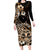 Aotearoa Kia Ora New Zealand Ta Moko Gold Version Family Matching Long Sleeve Bodycon Dress and Hawaiian Shirt LT01 Mom's Dress Gold - Polynesian Pride