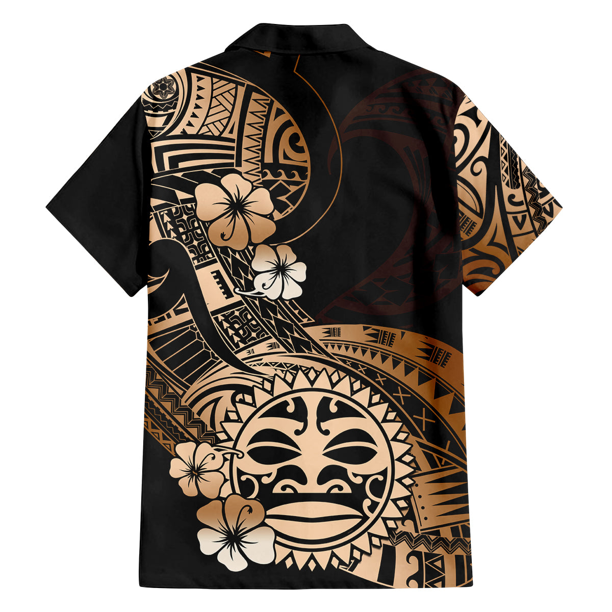 Aotearoa Kia Ora New Zealand Ta Moko Gold Version Family Matching Off Shoulder Long Sleeve Dress and Hawaiian Shirt LT01 - Polynesian Pride