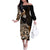 Aotearoa Kia Ora New Zealand Ta Moko Gold Version Family Matching Off Shoulder Long Sleeve Dress and Hawaiian Shirt LT01 Mom's Dress Gold - Polynesian Pride