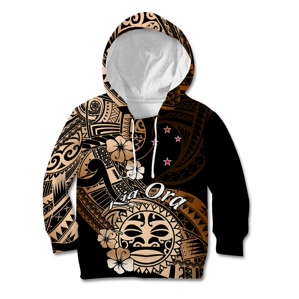 Aotearoa Kia Ora New Zealand Ta Moko Gold Version Kid Hoodie LT01 Hoodie Gold - Polynesian Pride