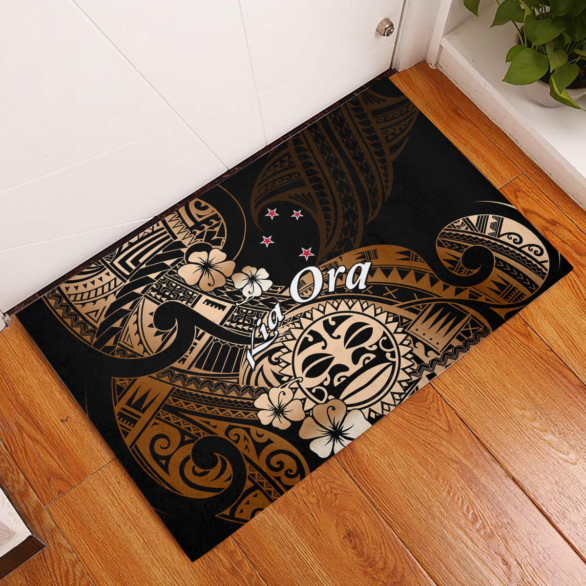 Aotearoa Kia Ora New Zealand Ta Moko Gold Version Rubber Doormat LT01 Gold - Polynesian Pride