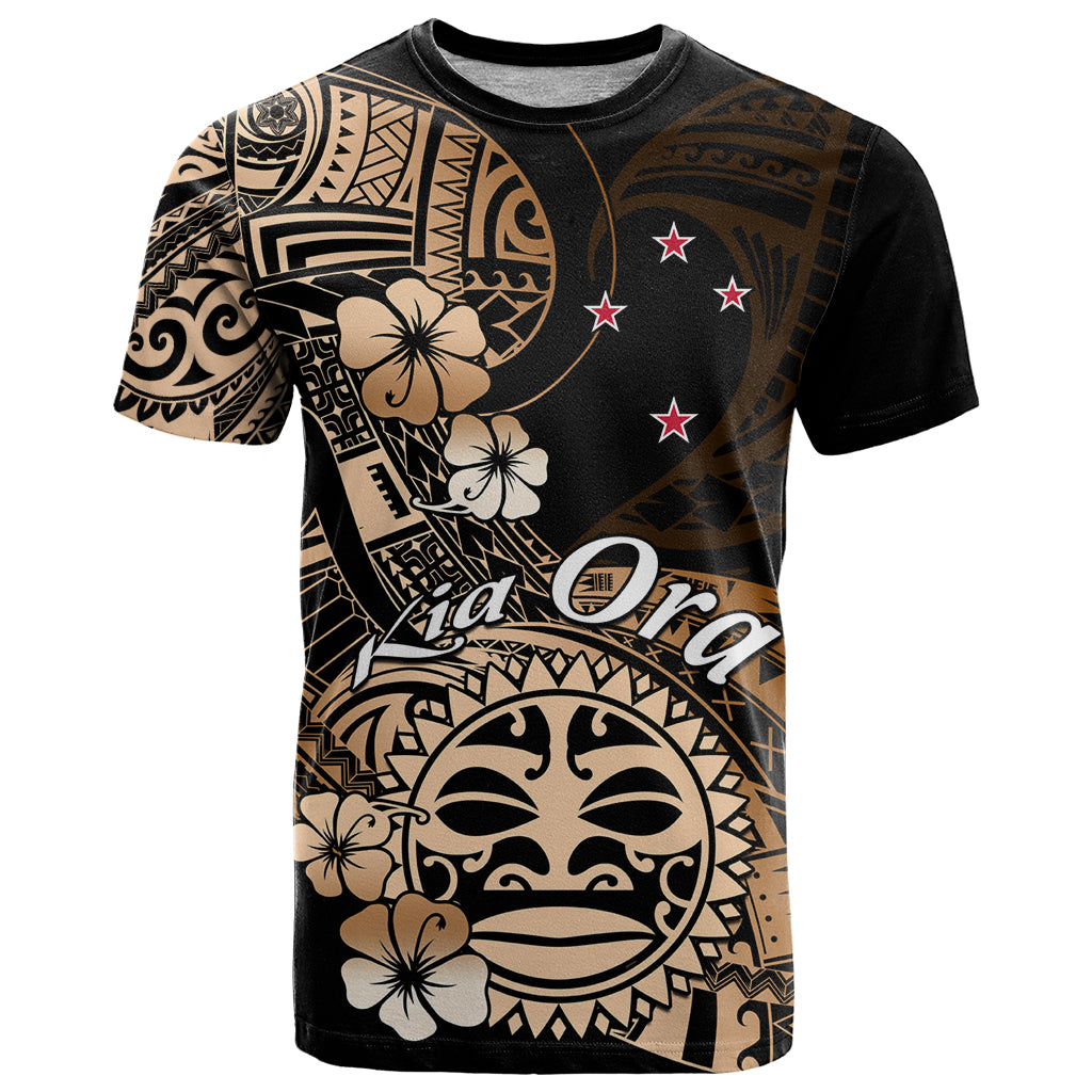 Aotearoa Kia Ora New Zealand Ta Moko Gold Version T Shirt LT01 Gold - Polynesian Pride