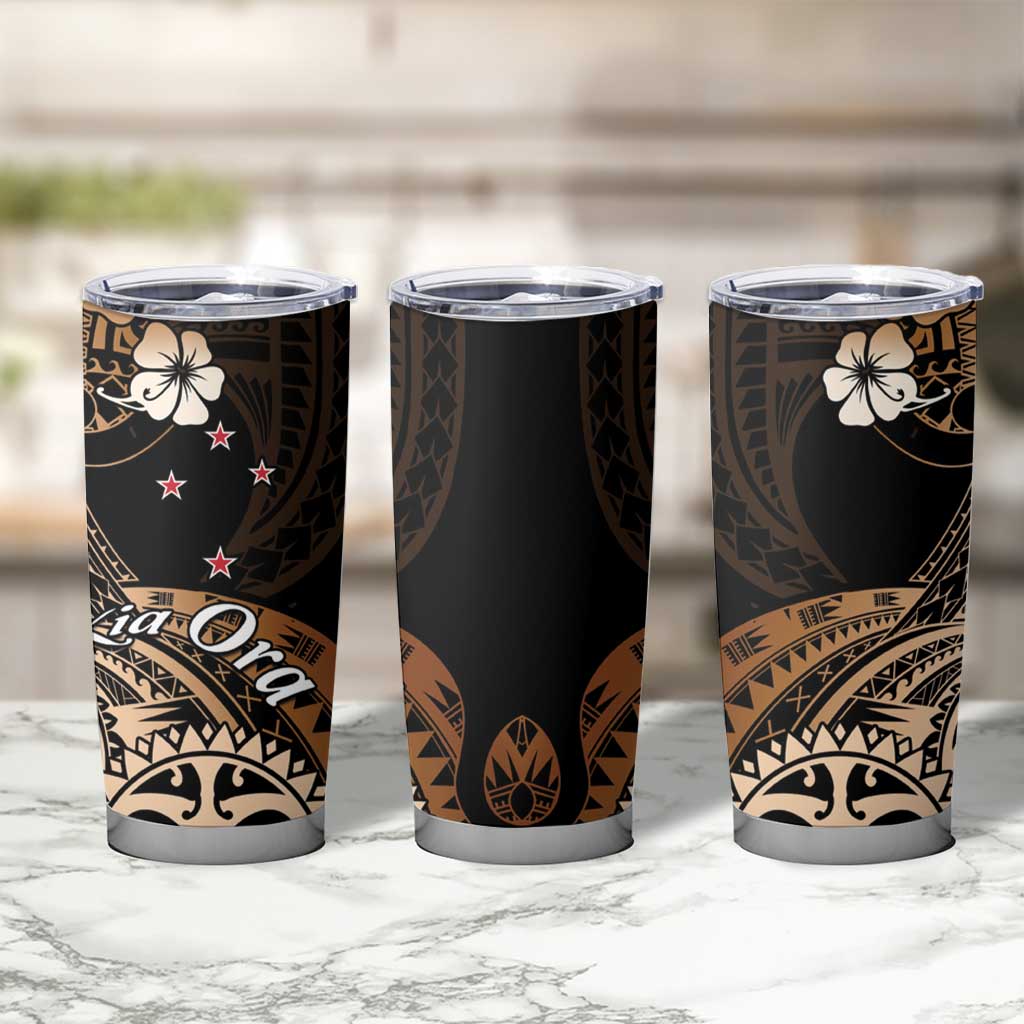Aotearoa Kia Ora New Zealand Ta Moko Gold Version Tumbler Cup LT01 - Polynesian Pride