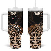 Aotearoa Kia Ora New Zealand Ta Moko Gold Version Tumbler With Handle LT01 One Size: 40 oz Gold - Polynesian Pride