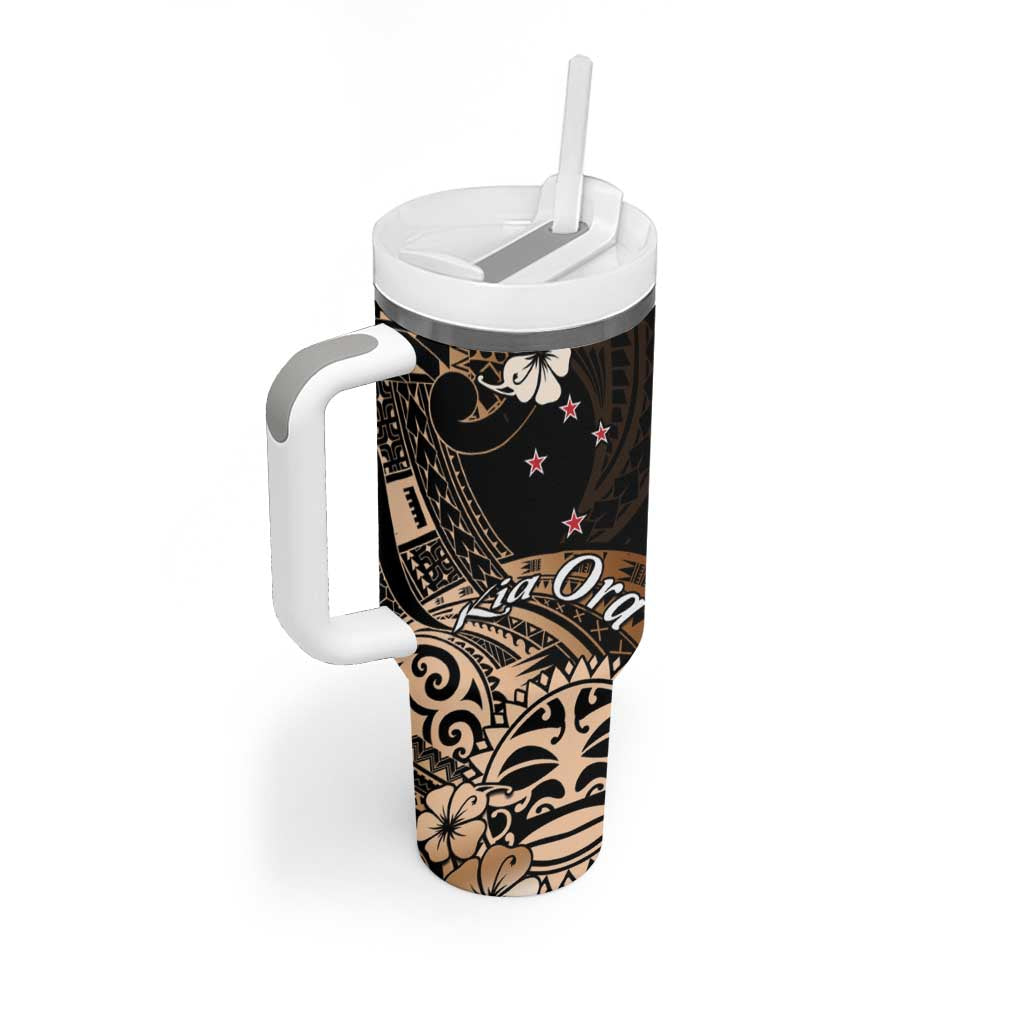 Aotearoa Kia Ora New Zealand Ta Moko Gold Version Tumbler With Handle LT01 - Polynesian Pride