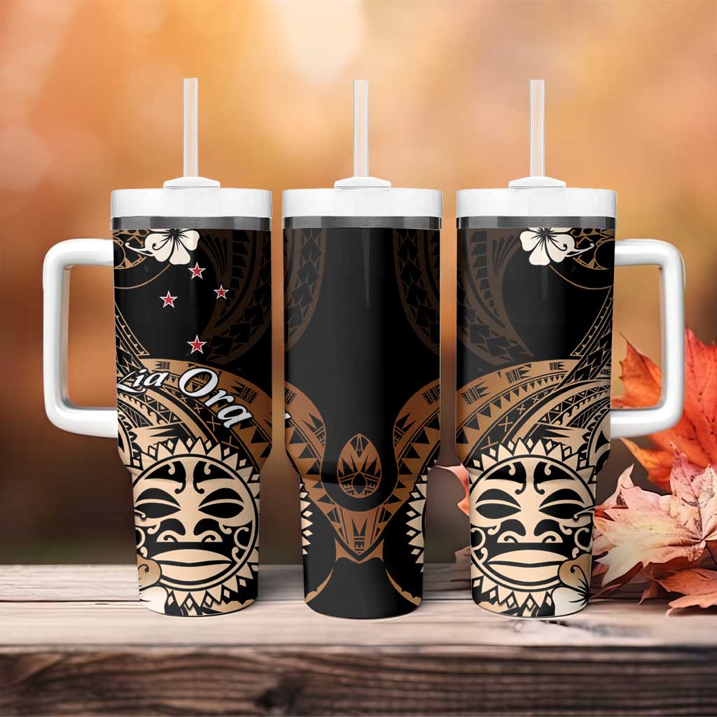Aotearoa Kia Ora New Zealand Ta Moko Gold Version Tumbler With Handle LT01 - Polynesian Pride