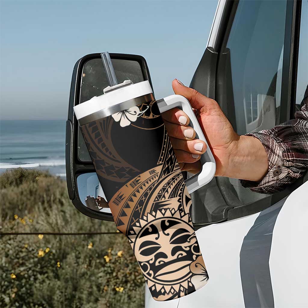 Aotearoa Kia Ora New Zealand Ta Moko Gold Version Tumbler With Handle LT01 - Polynesian Pride