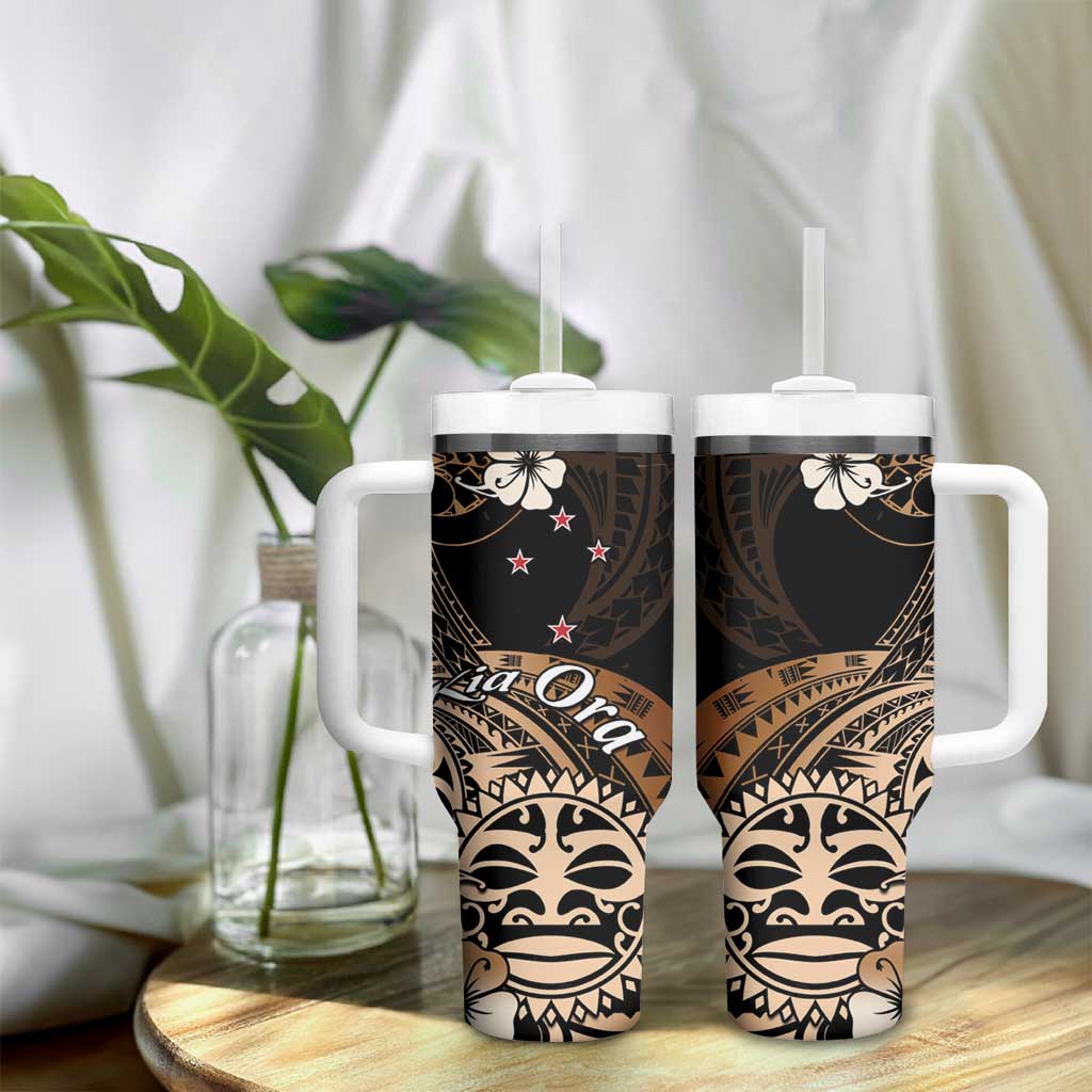 Aotearoa Kia Ora New Zealand Ta Moko Gold Version Tumbler With Handle LT01 - Polynesian Pride