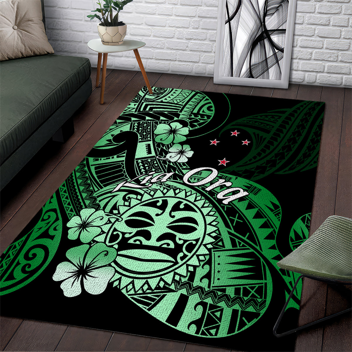 Aotearoa Kia Ora New Zealand Ta Moko Green Version Area Rug LT01 Green - Polynesian Pride