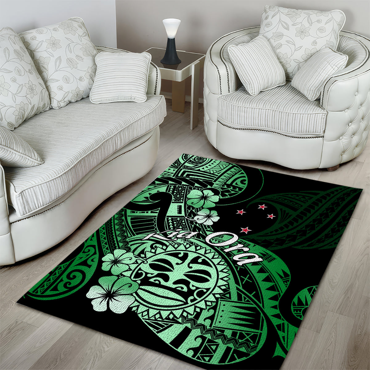 Aotearoa Kia Ora New Zealand Ta Moko Green Version Area Rug LT01 - Polynesian Pride