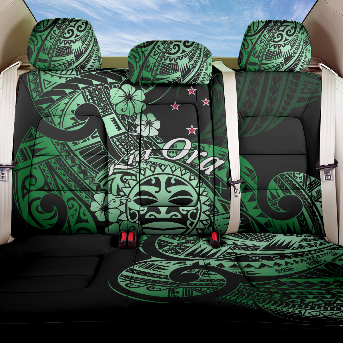 Aotearoa Kia Ora New Zealand Ta Moko Green Version Back Car Seat Cover LT01