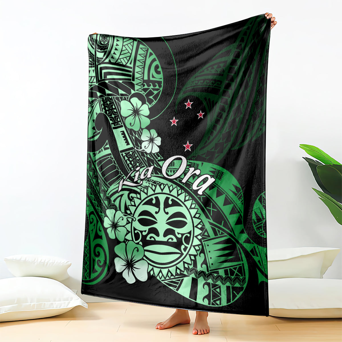 Aotearoa Kia Ora New Zealand Ta Moko Green Version Blanket LT01 Green - Polynesian Pride