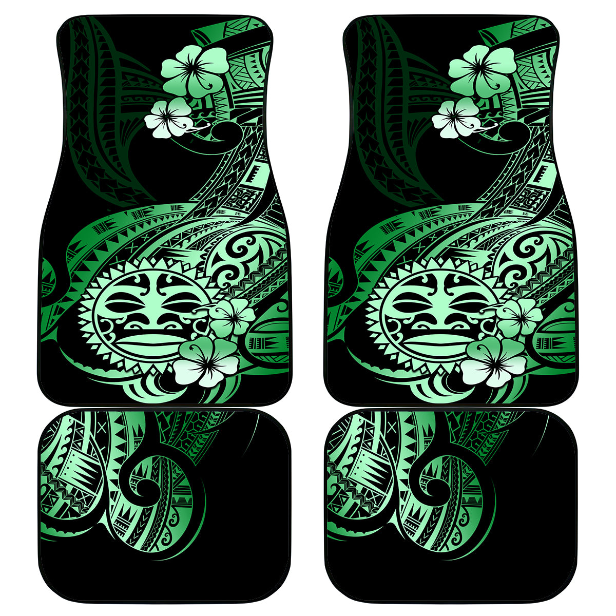 Aotearoa Kia Ora New Zealand Ta Moko Green Version Car Mats LT01 Green - Polynesian Pride