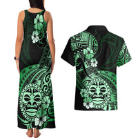 Aotearoa Kia Ora New Zealand Ta Moko Green Version Couples Matching Tank Maxi Dress and Hawaiian Shirt LT01 - Polynesian Pride