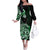 Aotearoa Kia Ora New Zealand Ta Moko Green Version Family Matching Off Shoulder Long Sleeve Dress and Hawaiian Shirt LT01 Mom's Dress Green - Polynesian Pride