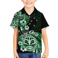 Aotearoa Kia Ora New Zealand Ta Moko Green Version Family Matching Puletasi Dress and Hawaiian Shirt LT01 Son's Shirt Green - Polynesian Pride