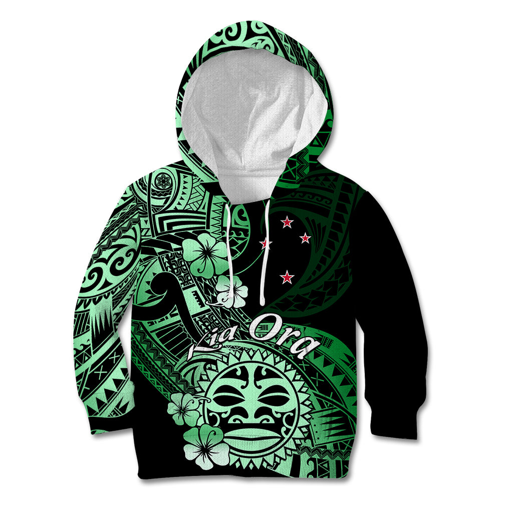 Aotearoa Kia Ora New Zealand Ta Moko Green Version Kid Hoodie LT01 Hoodie Green - Polynesian Pride