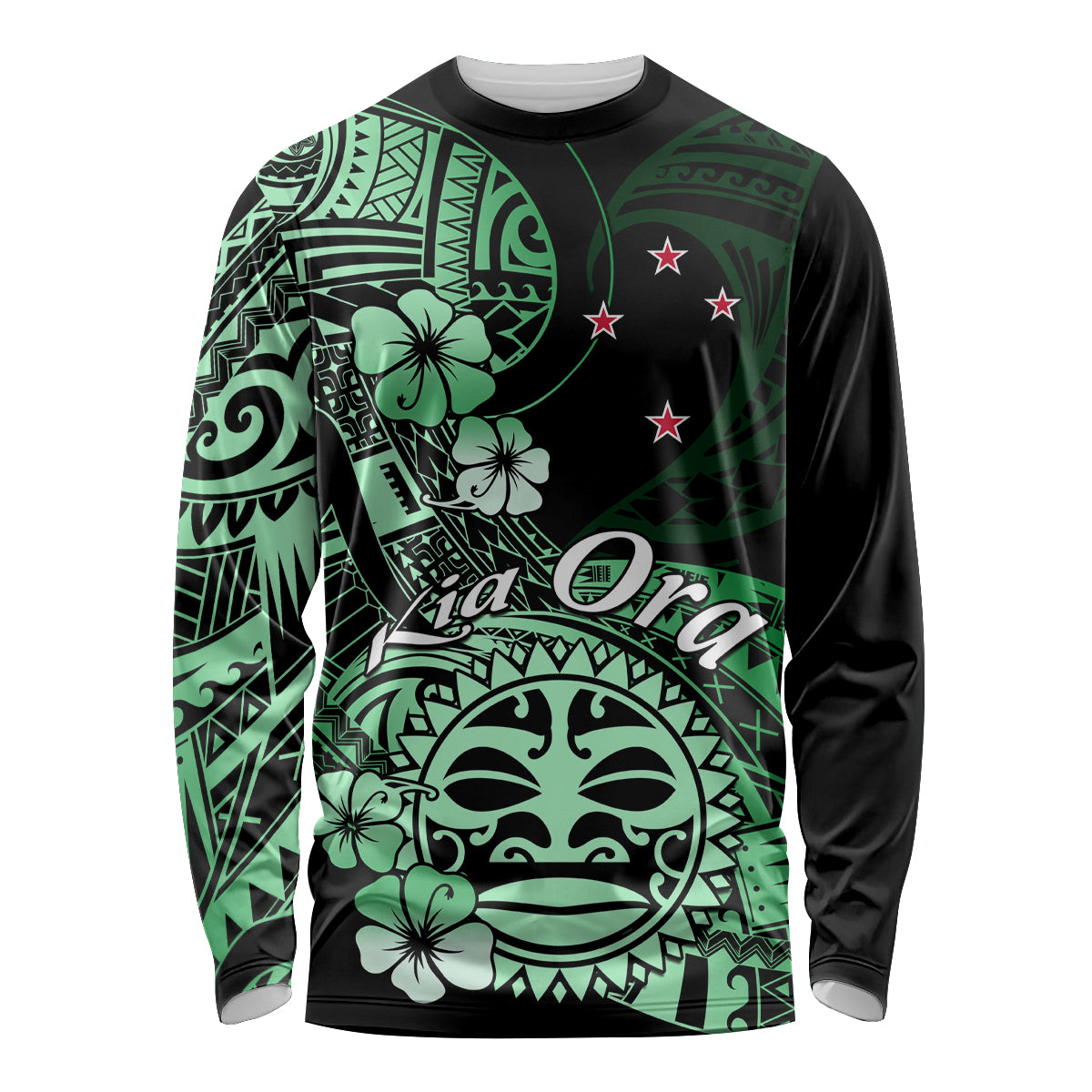 Aotearoa Kia Ora New Zealand Ta Moko Green Version Long Sleeve Shirt LT01 Unisex Green - Polynesian Pride