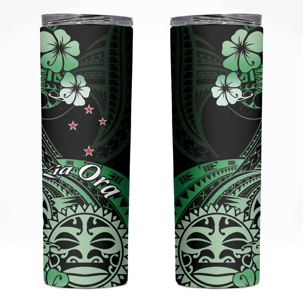 Aotearoa Kia Ora New Zealand Ta Moko Green Version Skinny Tumbler