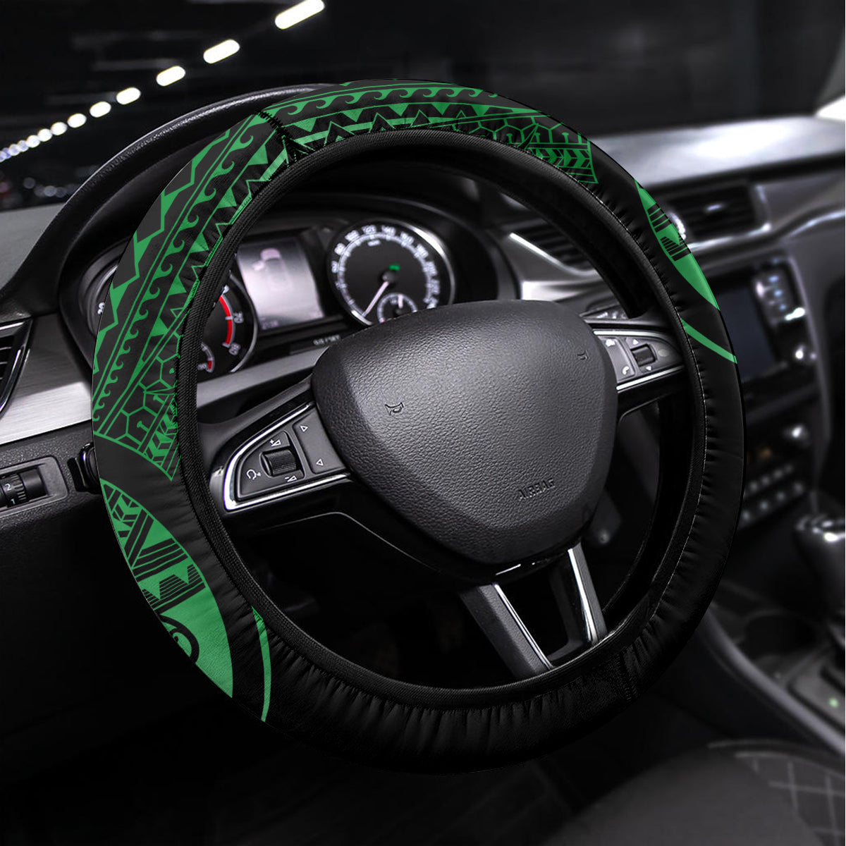 Aotearoa Kia Ora New Zealand Ta Moko Green Version Steering Wheel Cover LT01 Universal Fit Green - Polynesian Pride