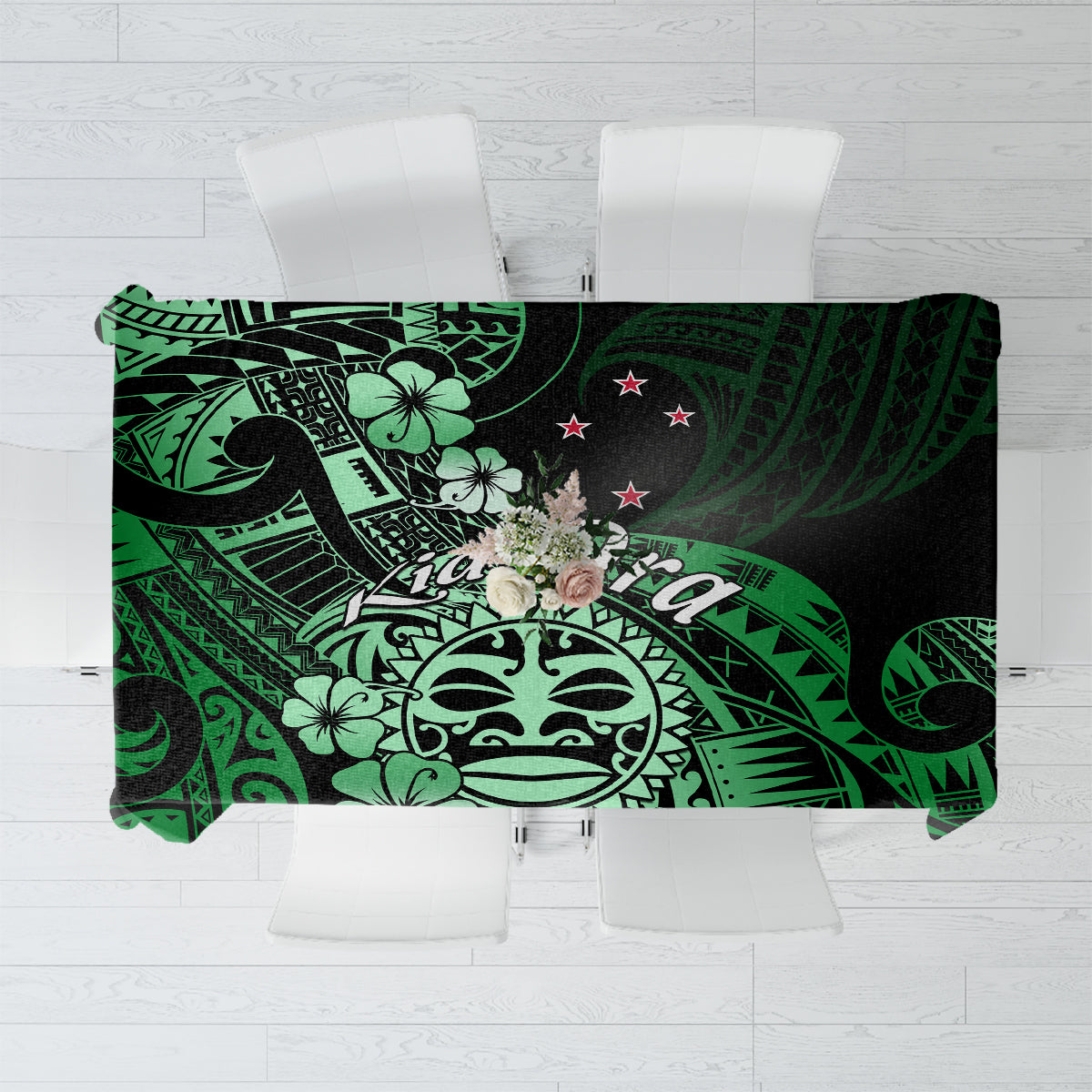 Aotearoa Kia Ora New Zealand Ta Moko Green Version Tablecloth LT01 Green - Polynesian Pride