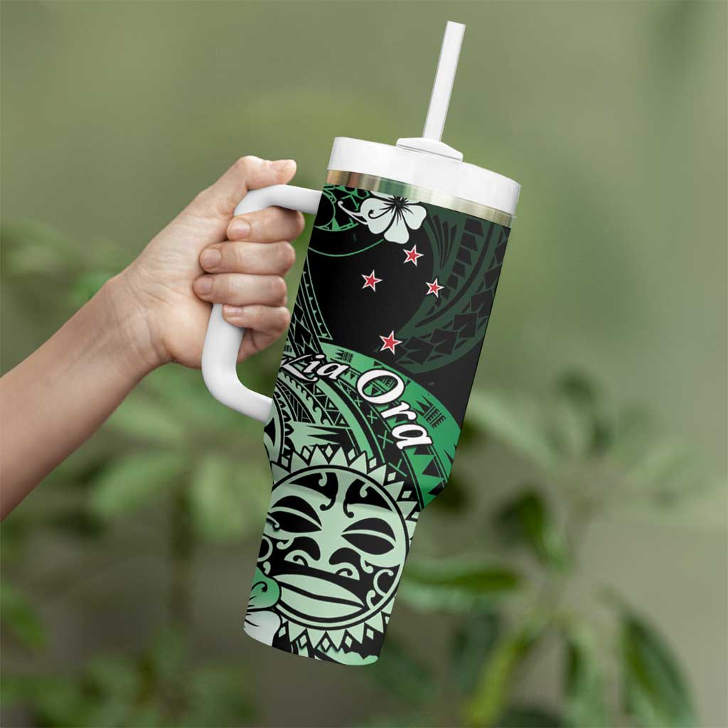 Aotearoa Kia Ora New Zealand Ta Moko Green Version Tumbler With Handle LT01 - Polynesian Pride